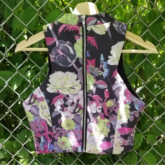 ASOS Floral Scuba Mock Neck Crop Top Size 6 - Picture 2 of 12